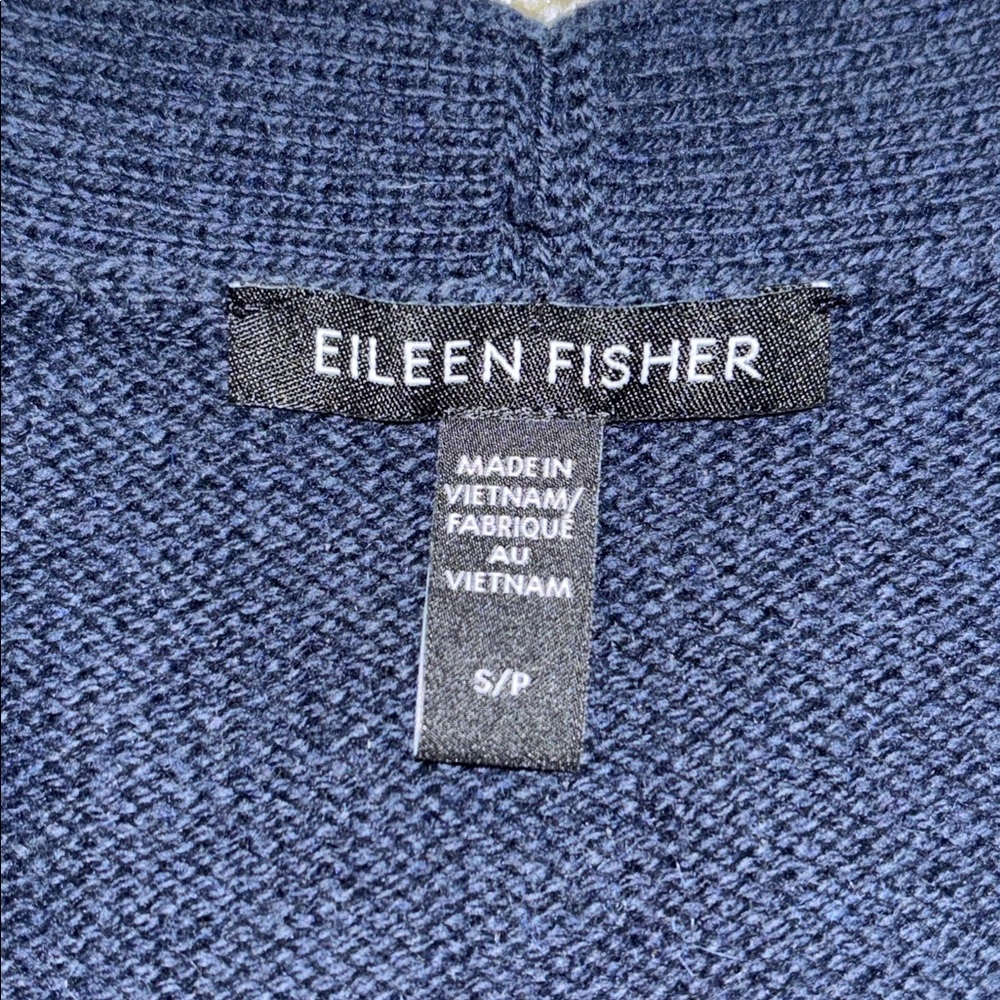 EILEEN  FISHER V-neck cardigan navy blue small organic cotton - Picture 6 of 7